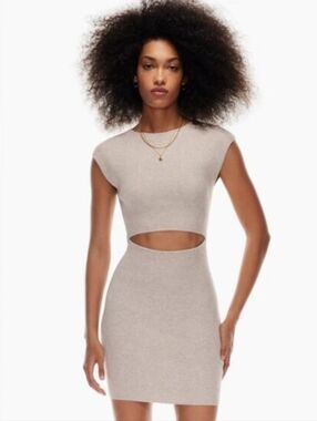 Aritzia Wilfred Free Knit Cut Out Mini Dress Sexy Cream Beige Extra Small XS EUC
